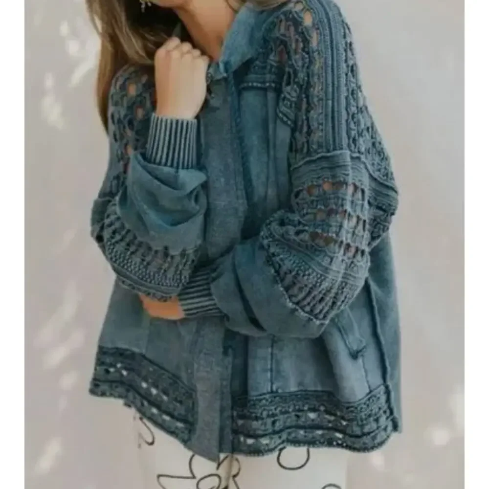 Free People Charcoal Gray Openwork Knit Zip-Front Jacket - Picture 4 of 6